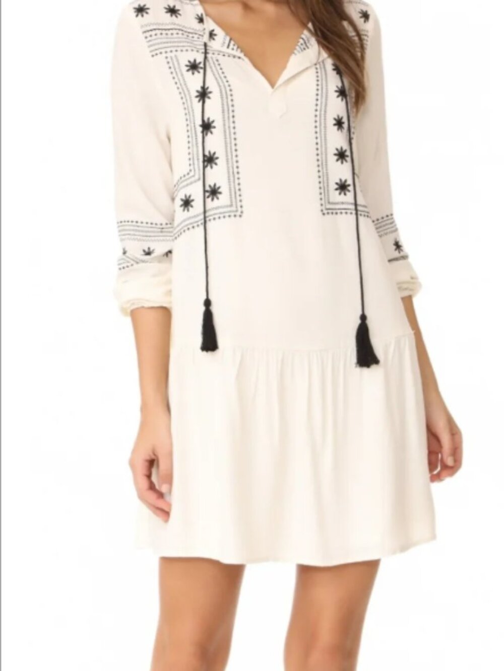 Cupcakes and Cashmere Boho Embroidered Star Drop Waist Peasant Dress Size Medium